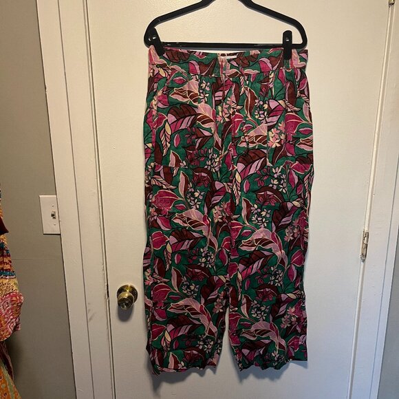 Cynthia Rowley 100% Linen Floral Pants – Green/Pink/Brown – Women’s XL - Picture 1 of 7